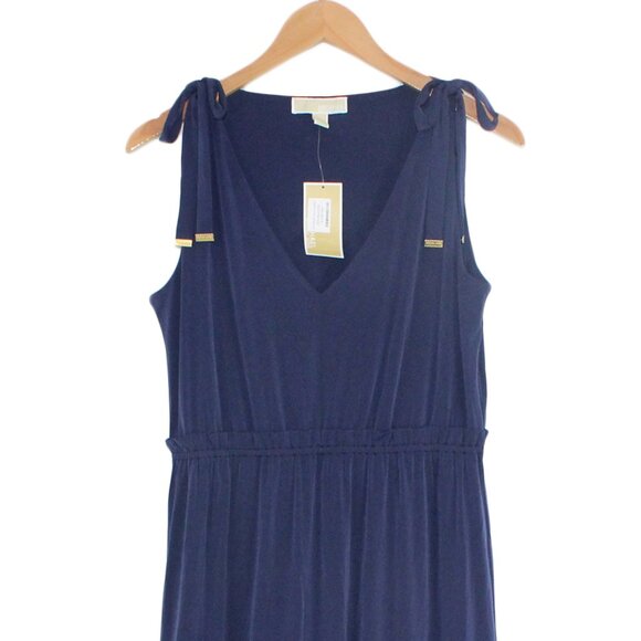 MICHAEL KORS v-Neck Sleeveless Tea Length Shift Navy Blue Dress - Medium - Picture 4 of 5
